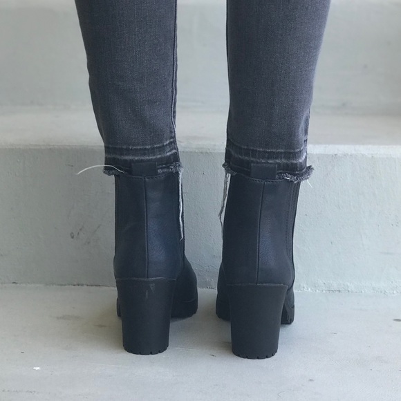 Navy Blue Bold Lug Sole Chunky Heel Ankle Booties - Picture 4 of 6